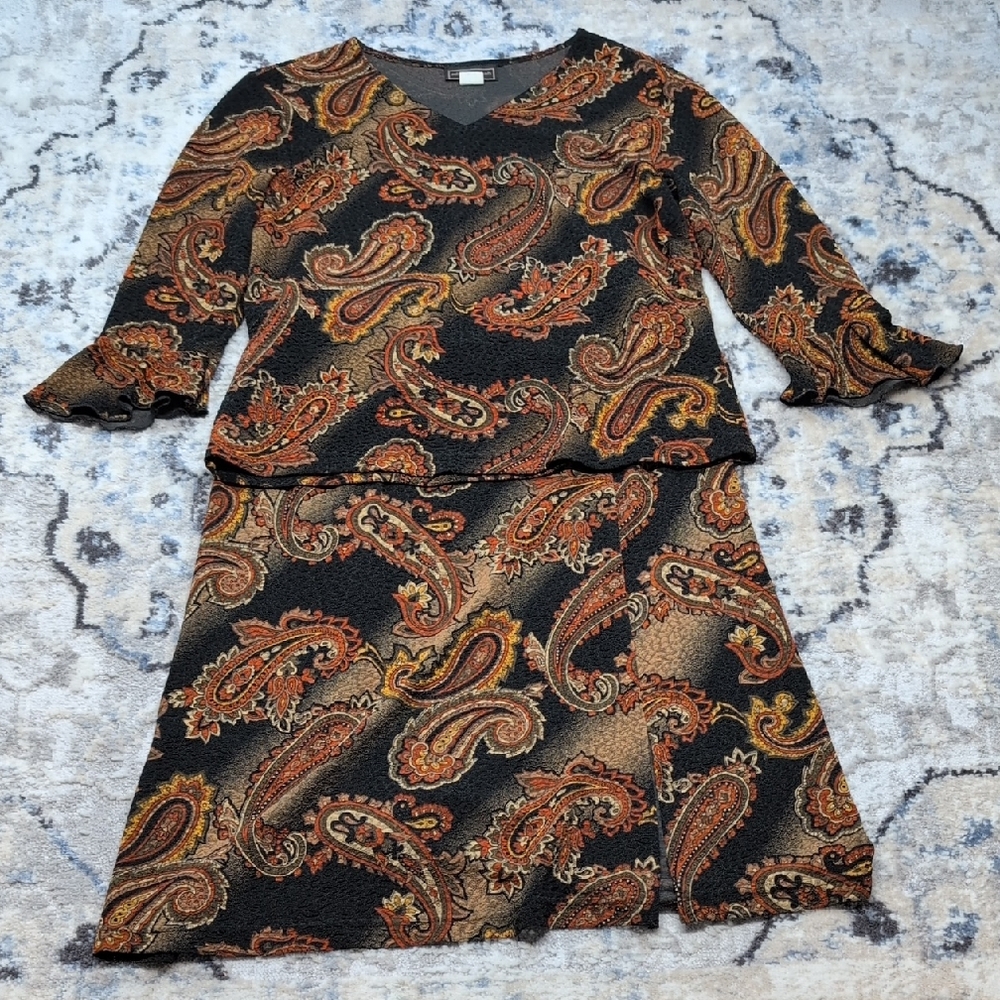 Vintage Paisley Two Piece Set Skirt & Top Large Boho Y2K Intriguing Threads